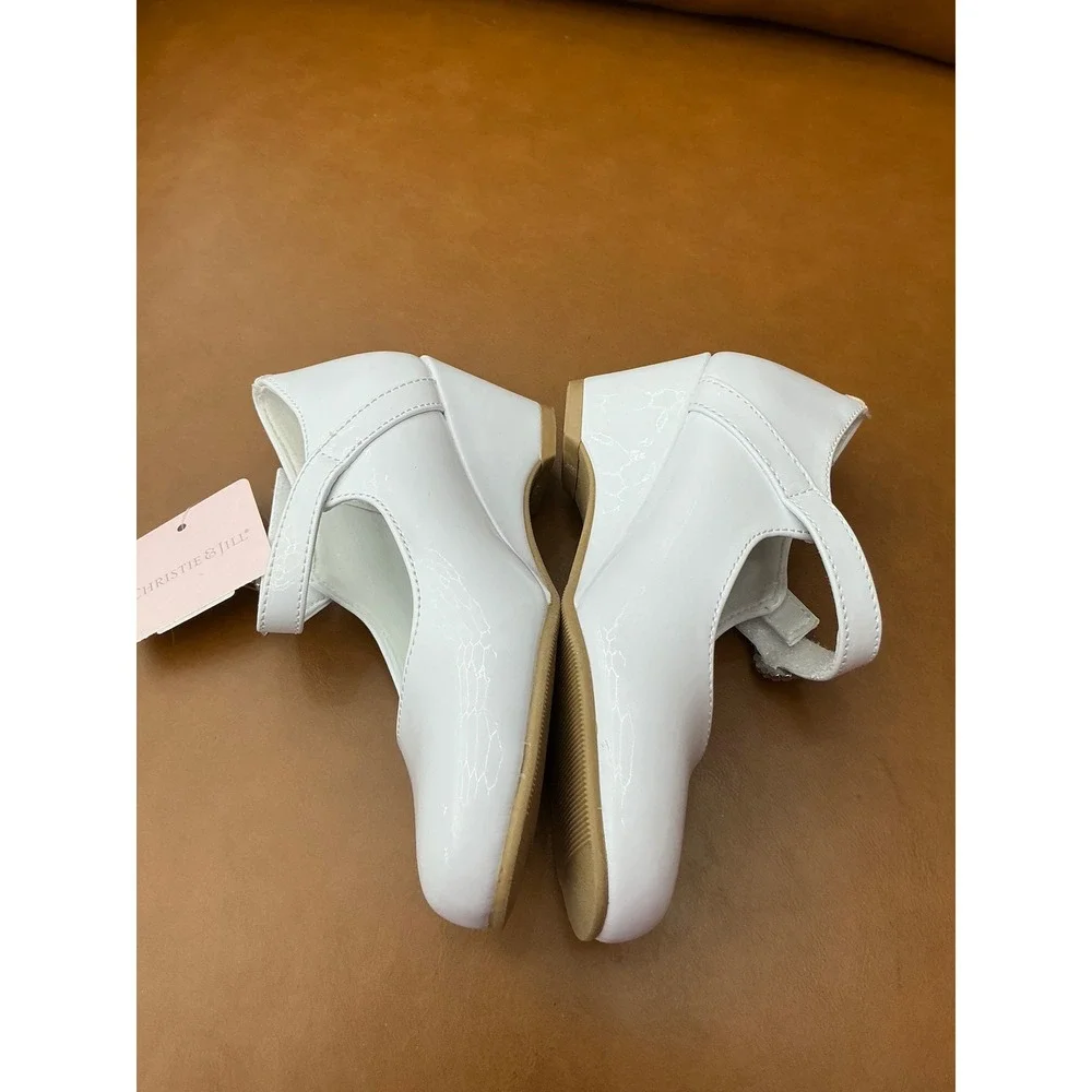 Christie & Jill Mary Jane Wedge Girls 11M White New Rhinestone Heart CJ Heart